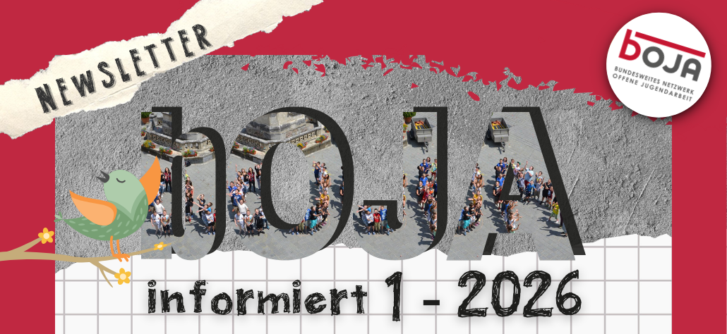 Ein Vögelchen zwitschert die Neuigkeiten von bOJA und Partner*innen in die Welt ...